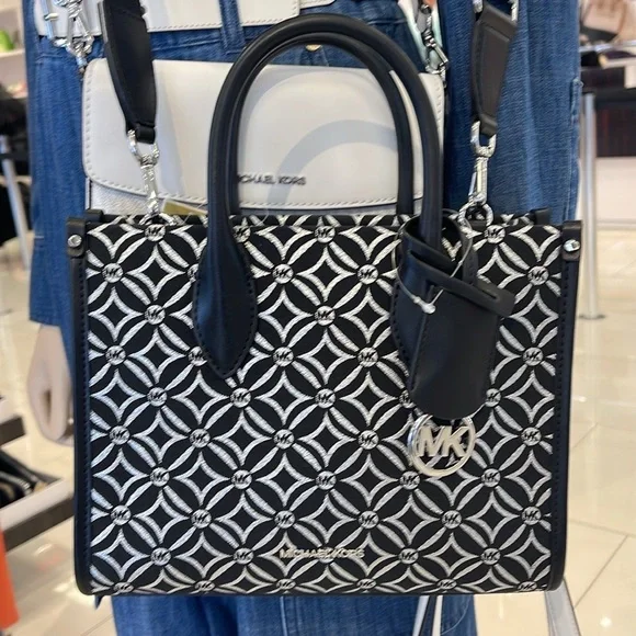 Michael Kors Mirella Small Metallic Logo Jacquard Crossbody Bag Black/Silver 
NW - Picture 10 of 16